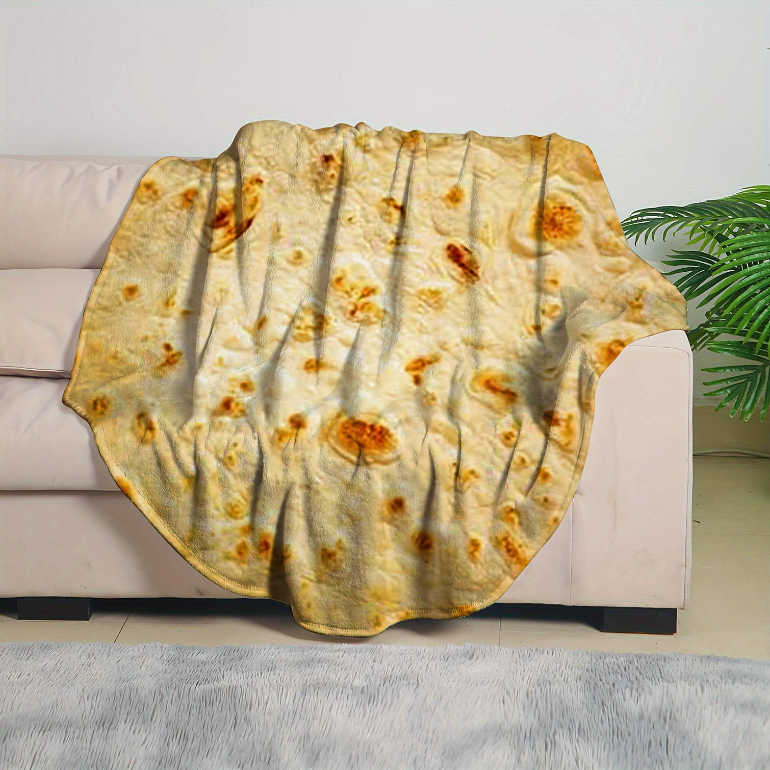 

Fun Food-themed Flannel Blanket - Reversible Plush Throw, Novelty Round Tortilla Design, For , Multipurpose For Sofa, Office, Camping Travel - 1pc