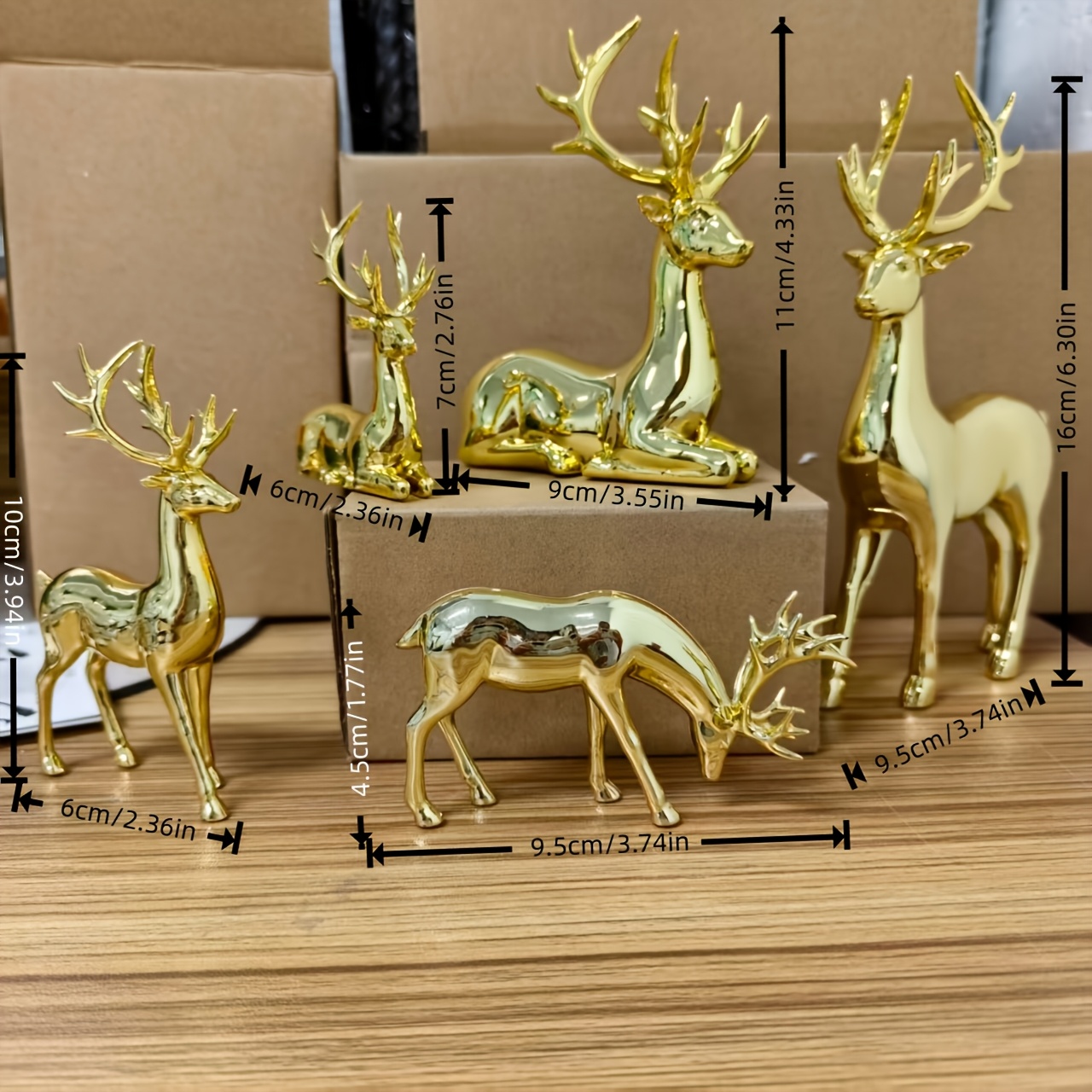 TEMU 5pcs Set, Golden Elk Figurine Ornament, Figurine Ornament, Home Decor Ornament, Suitable For Office, Bedroom, Living Room, And Other Desktop
