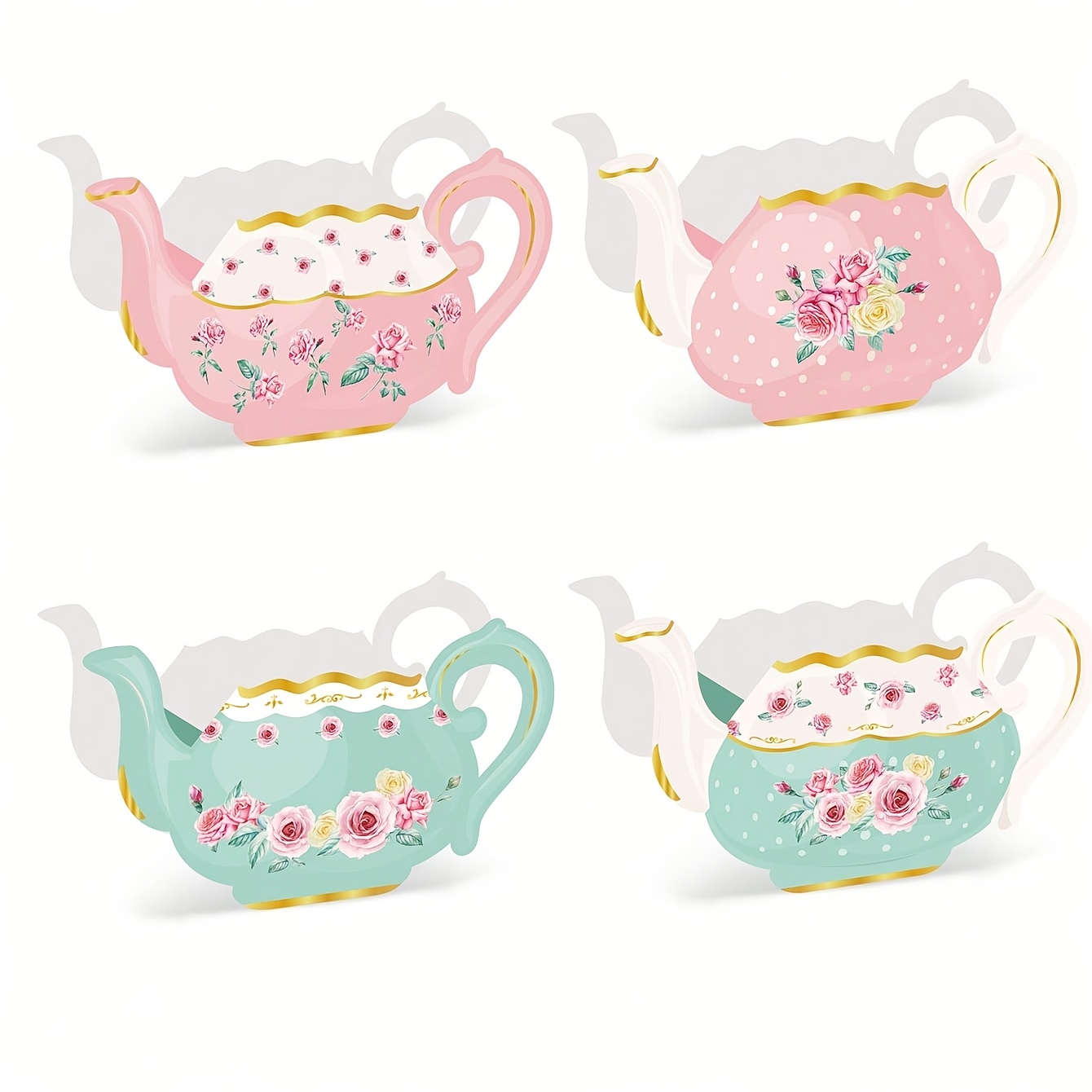 TEMU Gift For Her/him 4pcs/set Teapot-shaped Flower Boxes Suitable For Wedding, Birthday, Tea Party Decorations - Table Centerpieces With Paper Boxes