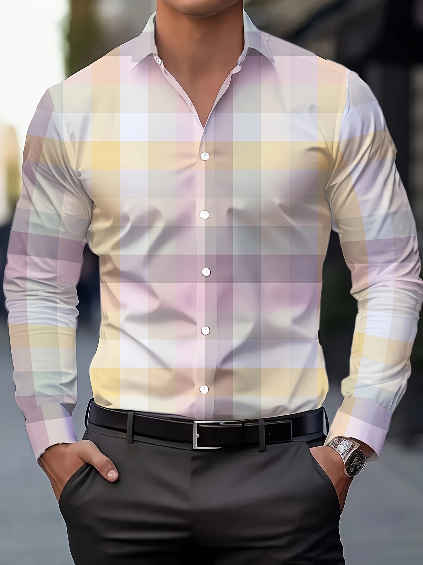 Camisa de moda casual para hombre, primavera y otoño, con cuello de botones y estampado