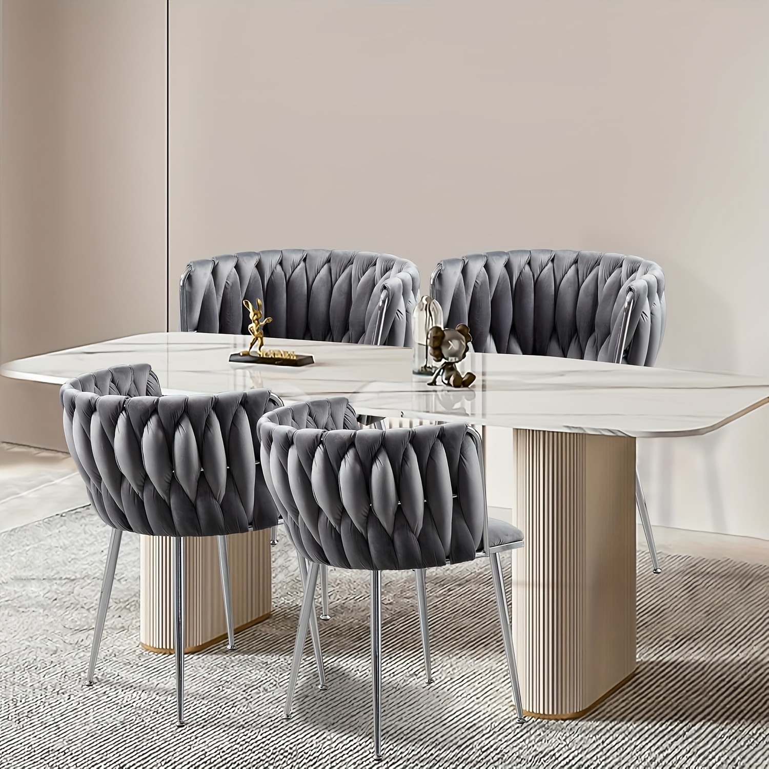 4 Chaises De Salle à Manger Velours Et Métal - Style Nordique - Neuf