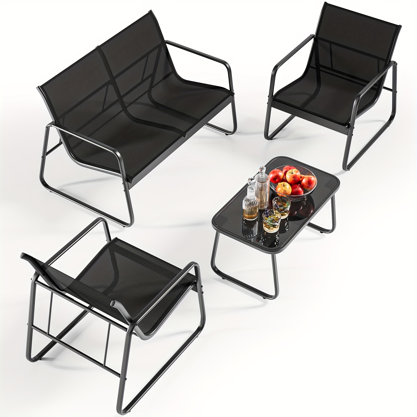 Image of 4pcs Courtyard Table And Chair Set, Seats Are Quick-drying And Breathable, 4pcs Balcony Outdoor Chair Set, Lawn Pub Table And Chairs, Suitable For Courtyards, Patios, And
