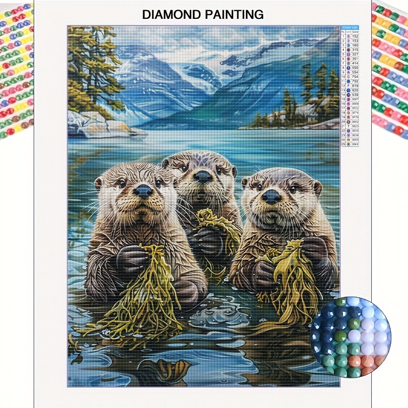 

Otter 5d Diamond Painting Kit For Adults - Full Drill Round Rhinestone Art, Diy Craft Set For Beginners & Enthusiasts, Frameless Mosaic Wall Decor For Living Room & Bedroom, 11.8x15.8 Inches