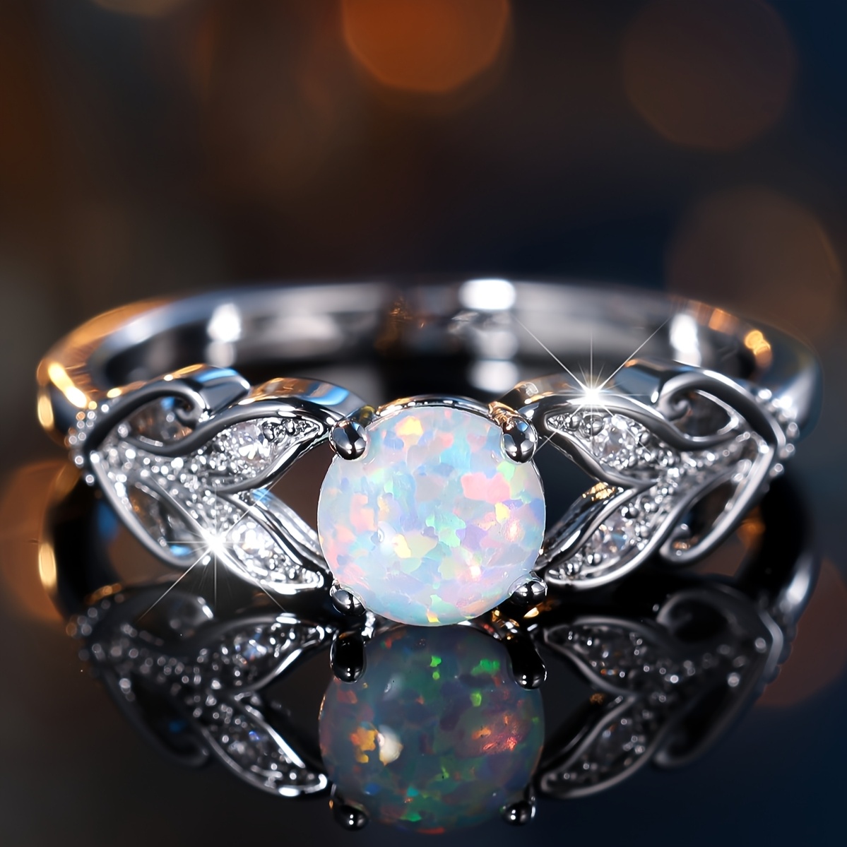 1pc Bohemian Women's Synthetic Opal Engagement Ring Summer Wedding Jewelry Proposal Engagement Ring