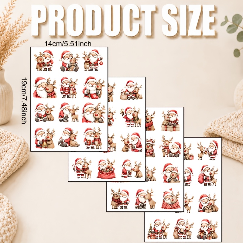 TEMU 4 Sheets/set, Embracing Christmas Combination Transfer Paper, Warm Red Watercolor Santa Claus With And Fawn Transfer, Soft And Cozy Transfer,