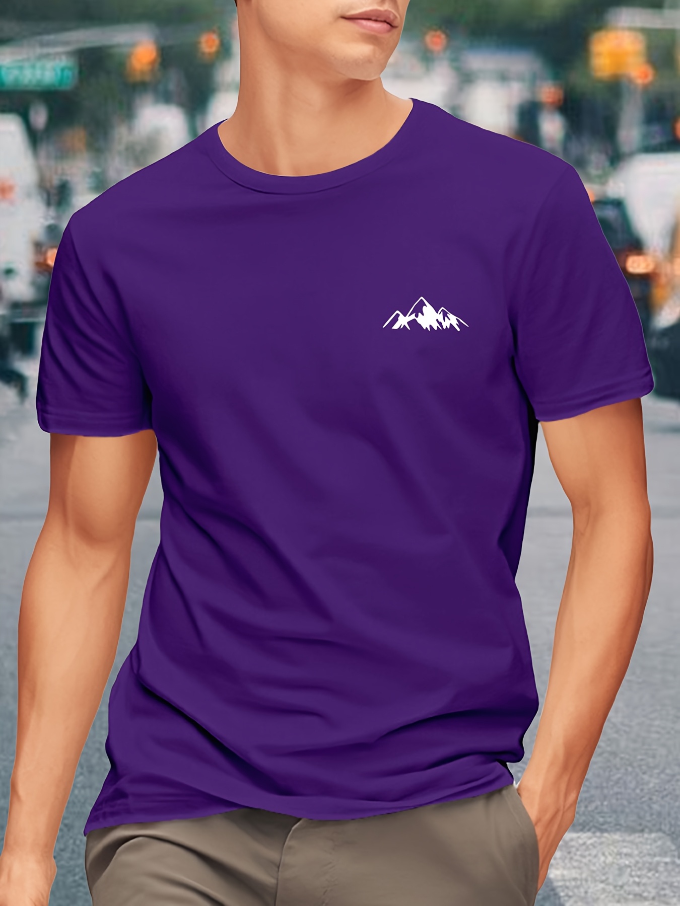 Men'S Heavyweight 180gsm Mountain Graphic T-Shirt - Minimalist Black Line Drawing, Non-Stretch Fabric for Gym, Hiking, Casual Casual Attire - Everyday Essential Tee for Outdoor Enthusiasts, Hiking Apparel, Round Neckline Shirt, Durable Casualwear, Gym Clothing, Basic Style, Breathable Material, Short Sleeve Top, Active Lifestyle