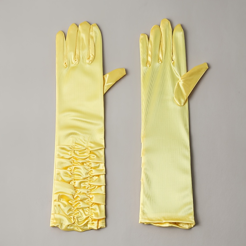TEMU A Pair Of Elegant Yellow Pleated Gloves, Suitable For Formal Wear, Stage Performances, , Birthday Parties, And Festive Accessory Outfits