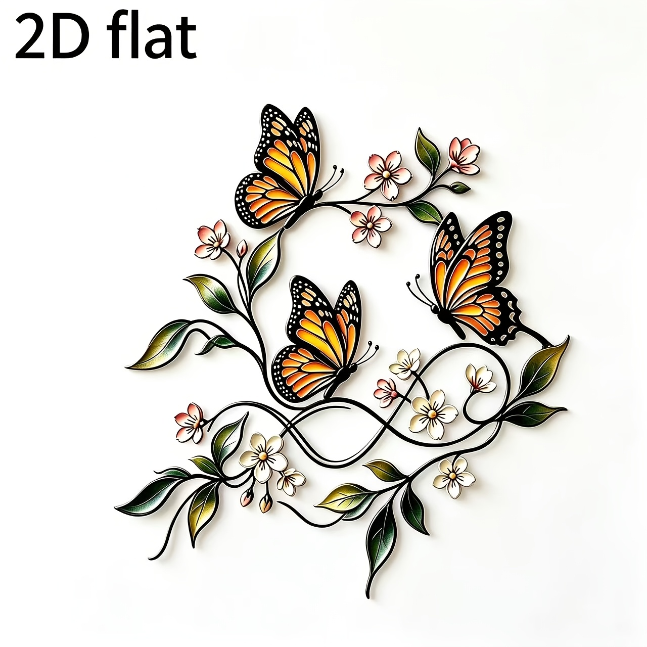TEMU 2d Flat Metal Iron Vine Wall Decor, Color Hollow Monarch Flower Branch Wall Hanging, Indoor Bedroom & Entryway Ornament, Waterproof Art Wall