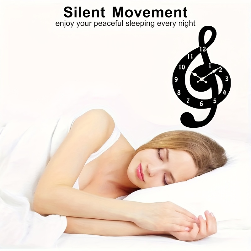 1 reloj de pared de madera silencioso JFHT, diseño de notas musicales, forma irregular, movimiento de cuarzo, ideal para dormitorio, sala de estar, oficina, cocina, baño - funcionamiento con batería AA (batería no incluida), decoración de dormitorio | Decoración moderna | Reloj de forma única