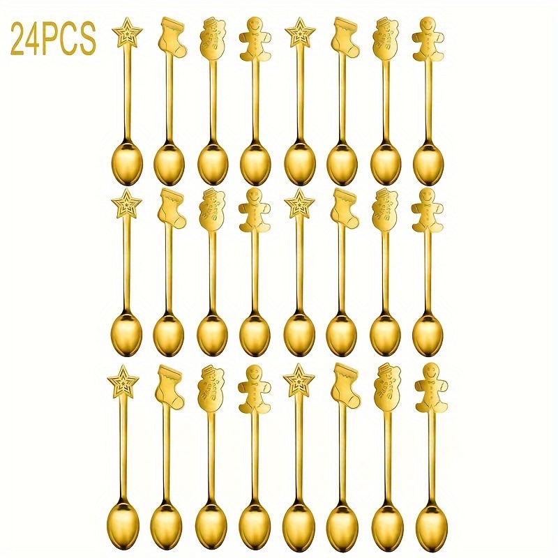 

24-piece Stainless Set - Dessert Spoons With Christmas, , Easter, Thanksgiving Embellishments For Espresso, , , Gifts - Ideal For Restaurants & Holiday Parties