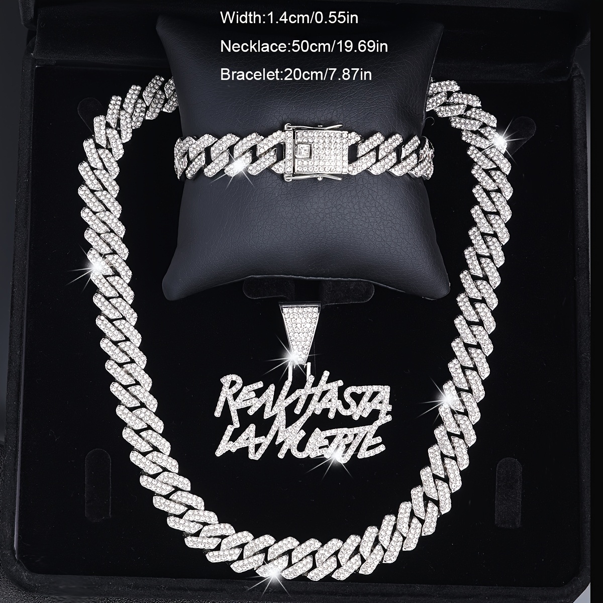 TEMU 3pcs/Set Joyería con Colgante de Estiloso, Set de Regalo, Estilo Hip Hop Pulsera Femme/Collar con Colgante "RENHASTA, LAMUERTE", Joyería para