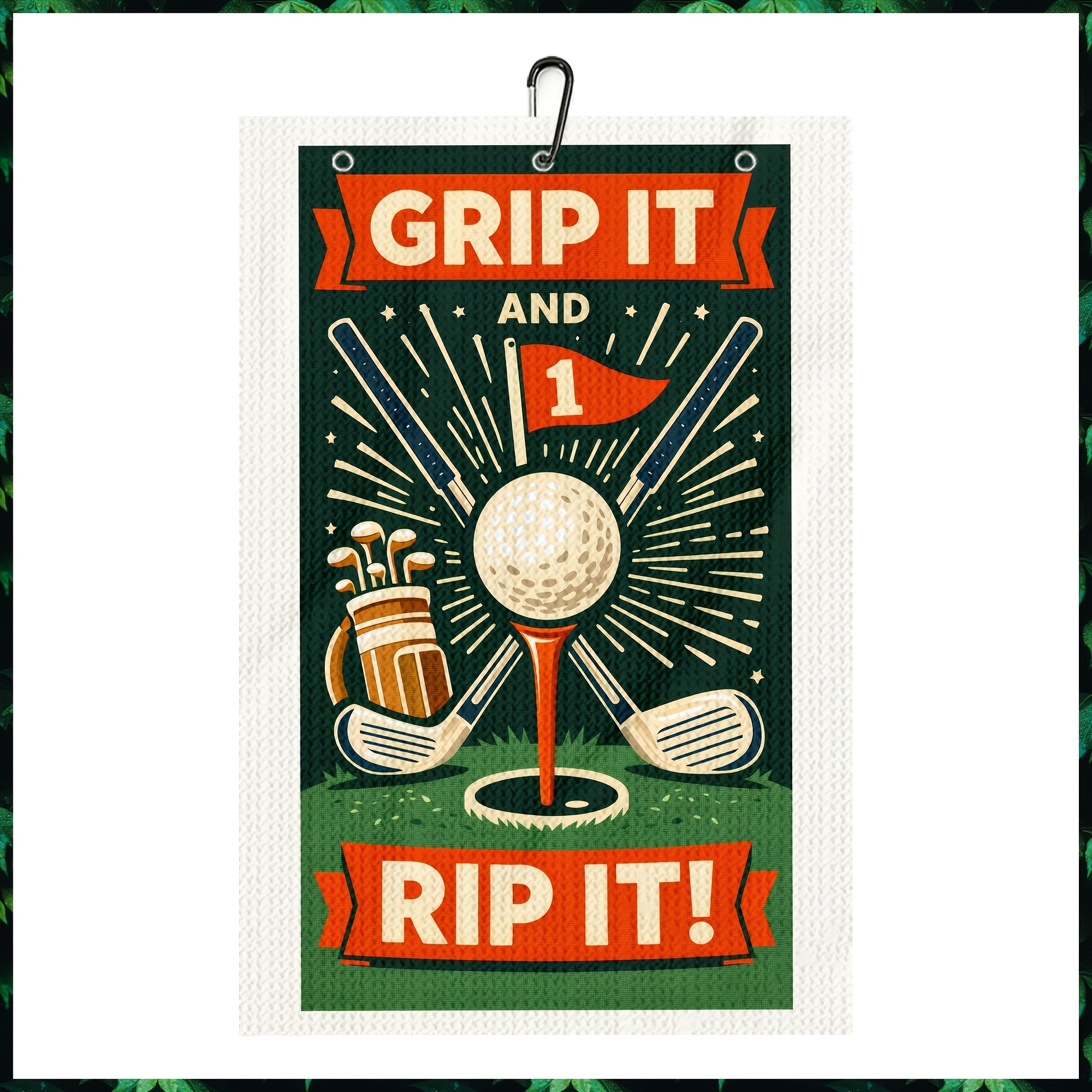 TEMU Vintage Golf Cartoon-patterned Golf Towel, Printed With The Motto "grip It " - An Ideal Gift For Golf Enthusiasts, Men, Husbands, And Dads - A