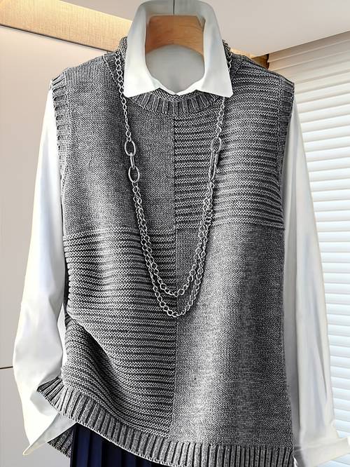 plus size plus size plus size womens elegant top matching pullover vest versatile casual solid color round neck sleeveless round neck vest suitable for spring autumn and winter