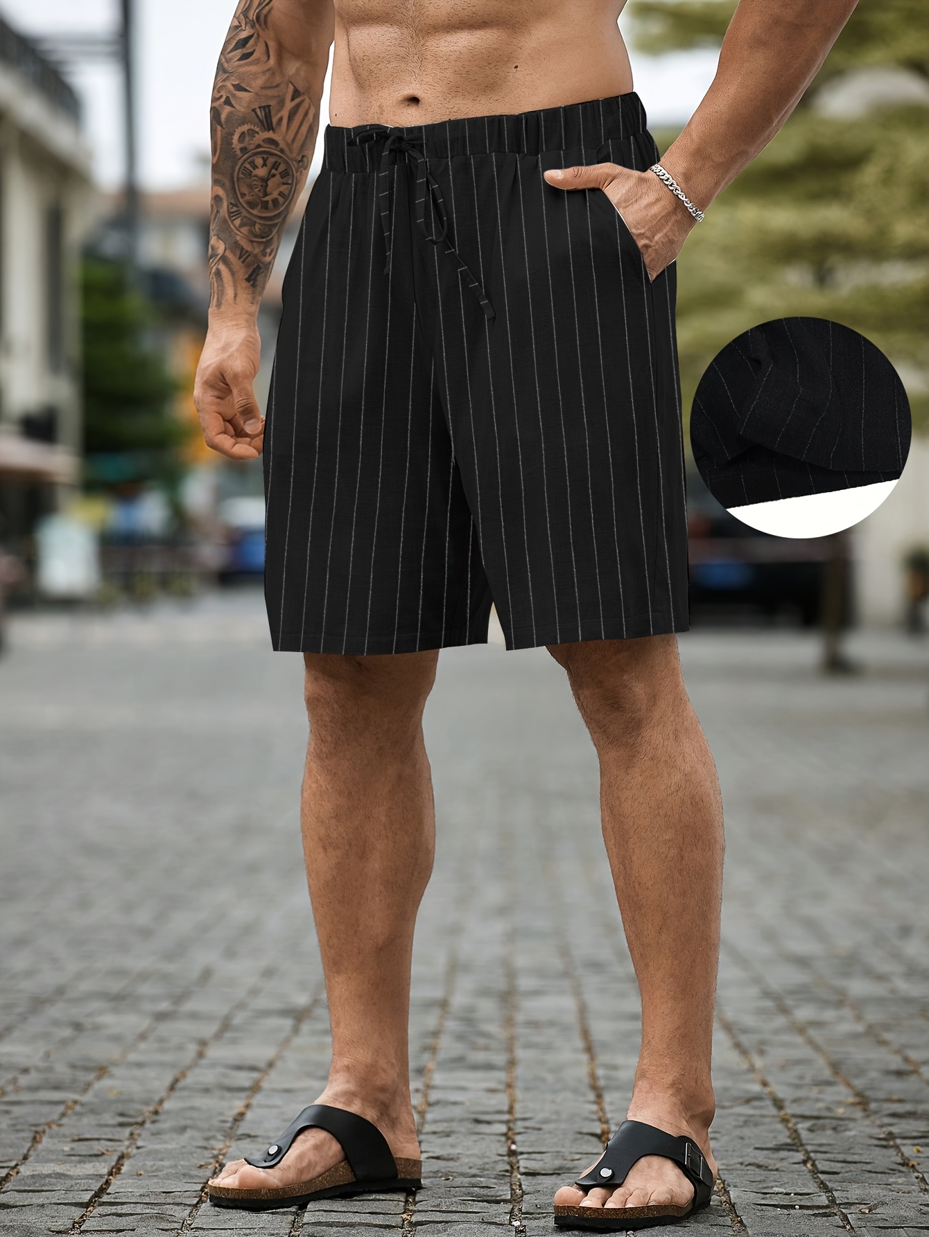 pantaloni corti casual a righe in lino righe verticali Temu Italy