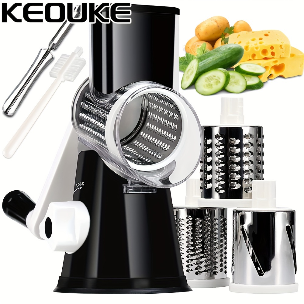 

Keouke Rotary Cheese Grater With Handle Vegetable Cheese Slicer Grater For Kitchen 3 Changeable Blades For Cheese Potato Zucchini Nuts Chocolate