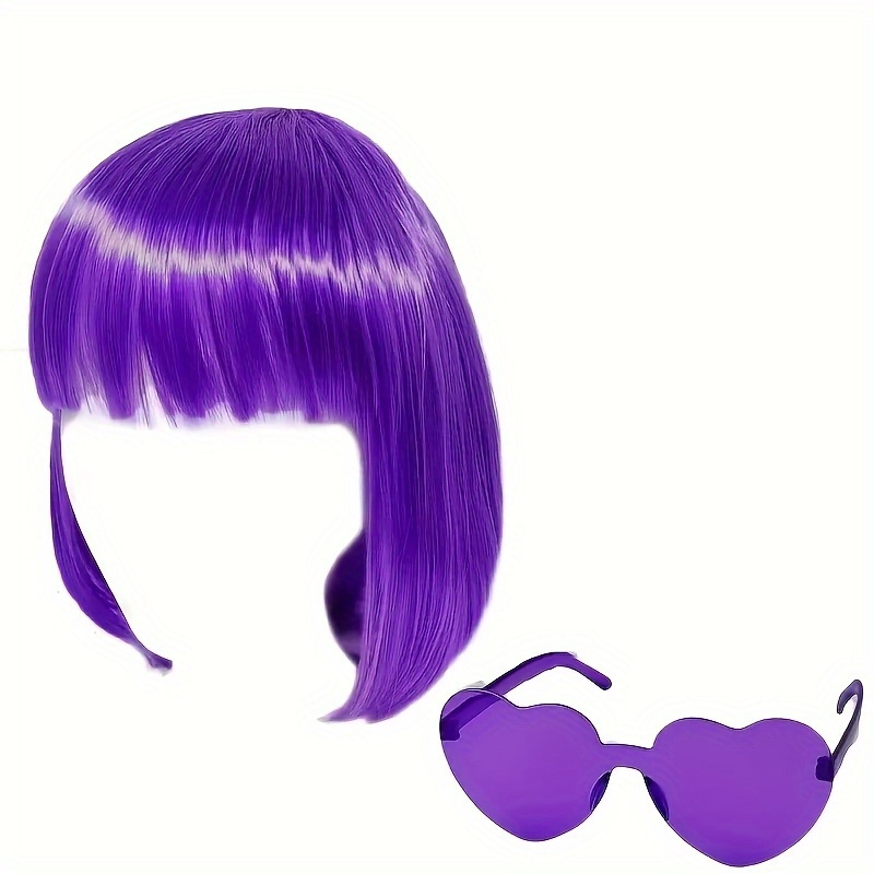 Purple Straight Bangs Bob Wig Short Hair Bob Head Colored Anime Halloween Wig Anime Party Costume Wig Christmas Halloween Party Wig
