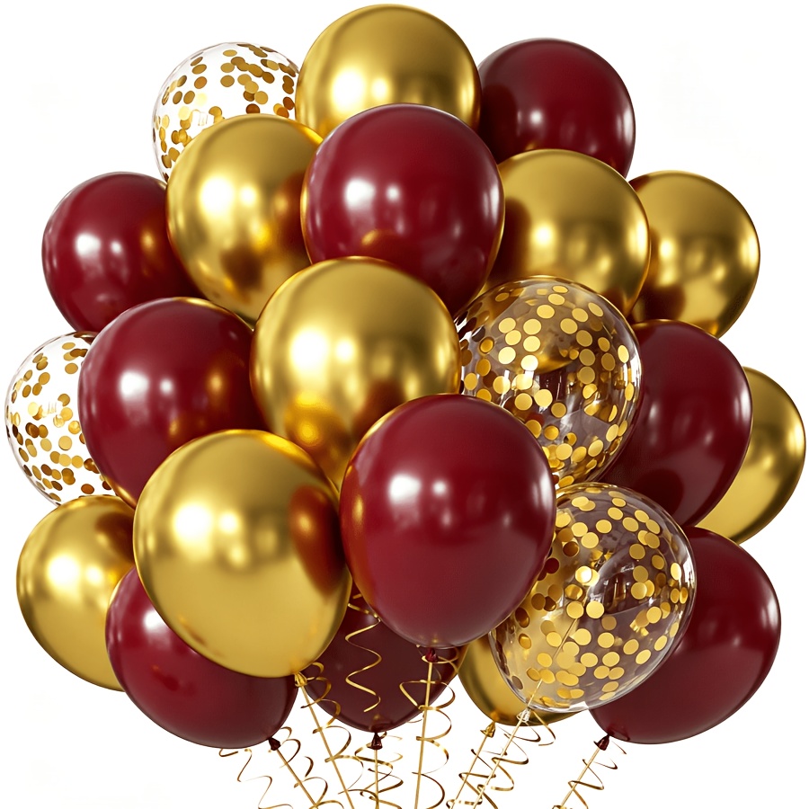 TEMU Ensemble de 20 ballons bordeaux avec paillettes dorées métalliques et dorées transparentes, texture rétro premium ; Ballons en latex épaissis,