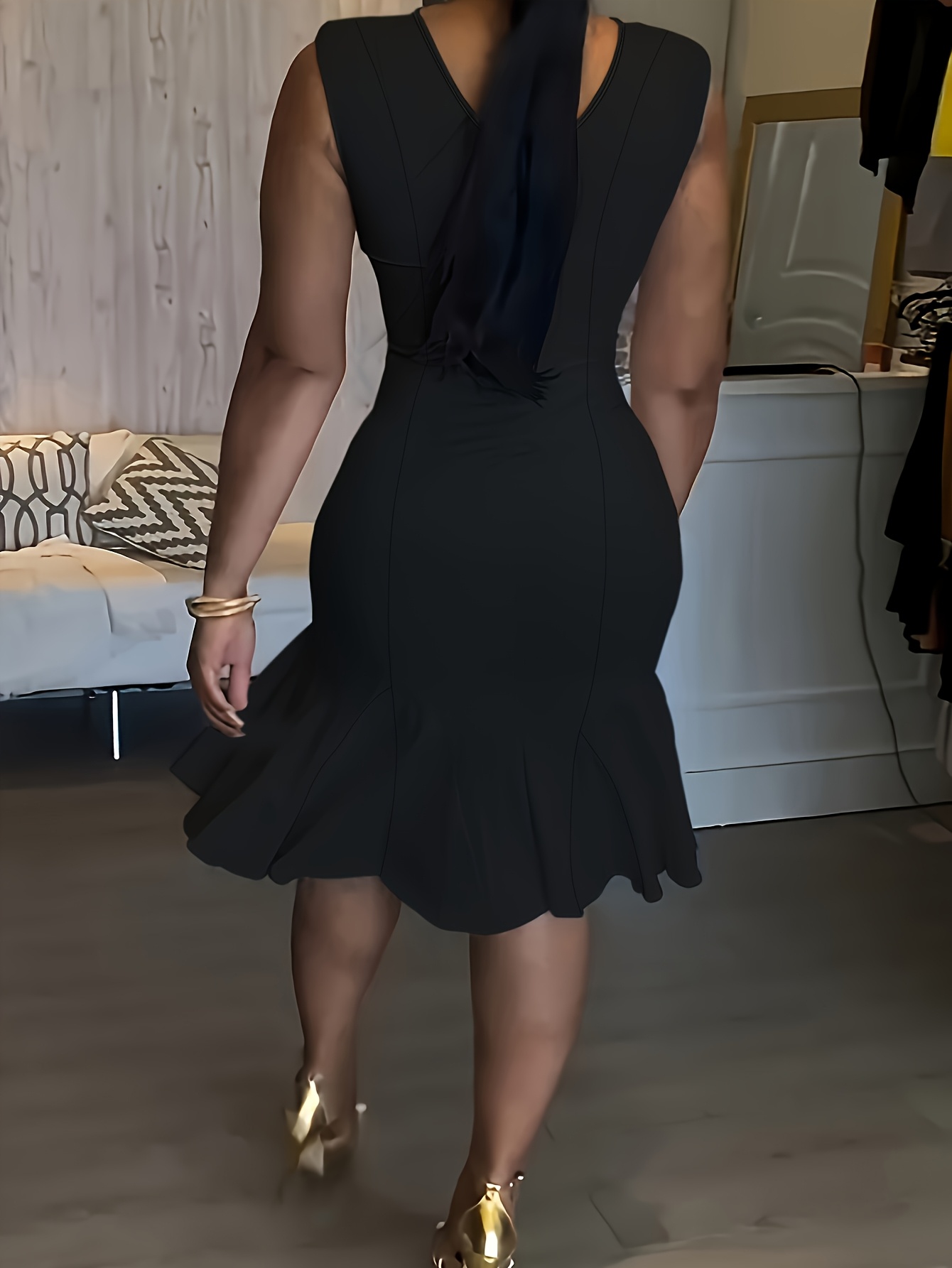 solid color casual round neck sleeveless ruffle hem birthday - Temu Oman