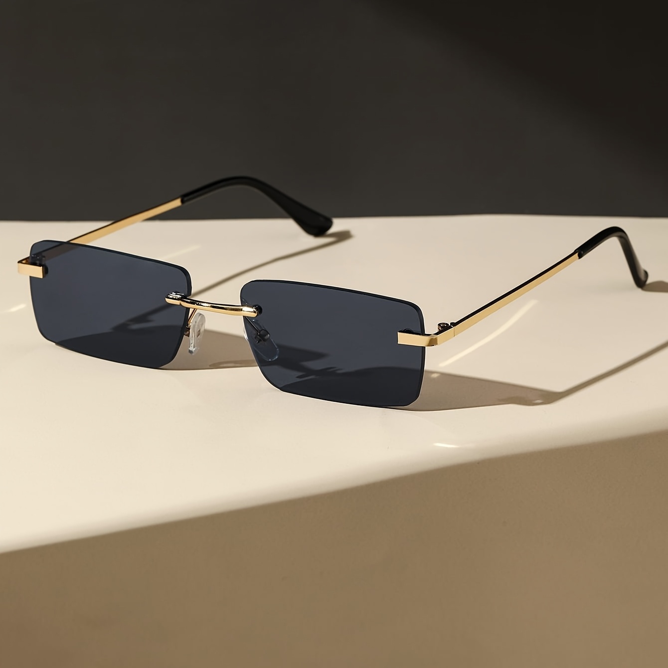 Image of 1pc Men's Rimless Square Fashion Sunglasses, Metal Temples, Classic Minimalist Style, Suitable For Face Shapes, For Street, Parties, Outdoors, Travel, Commuting, Driving