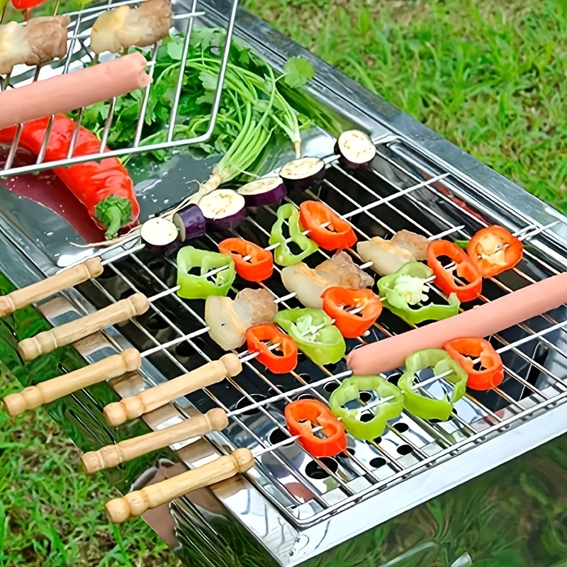 

10/20-pack Stainless Steel Bbq Skewers With Wooden Handles - Durable, Multi-use Grilling Sticks For Outdoor Cooking & Camping