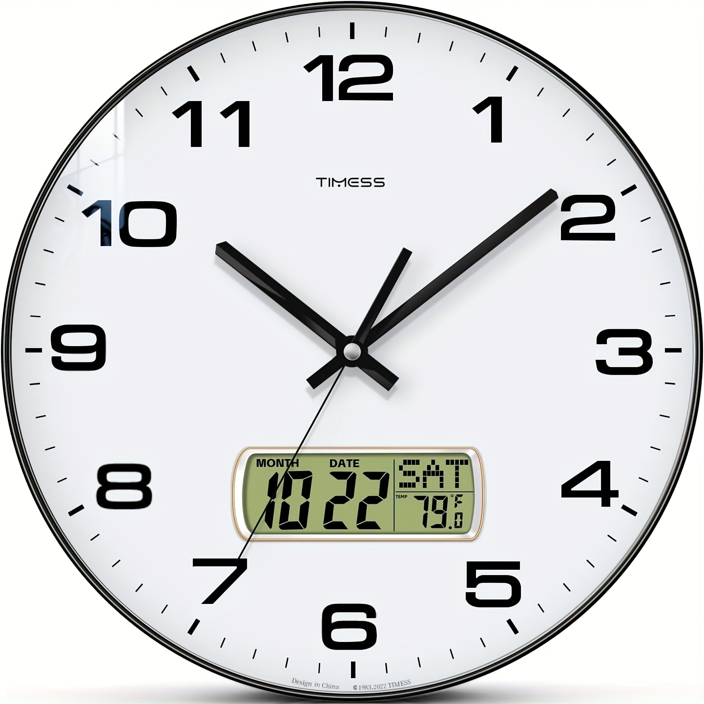 Timess Calendar Display Wall Clock, 12/14 Inch 2-color Large Dial Silent, Can Display Perpetual Calendar And Temperature, Bedroom, Office, School Decoration