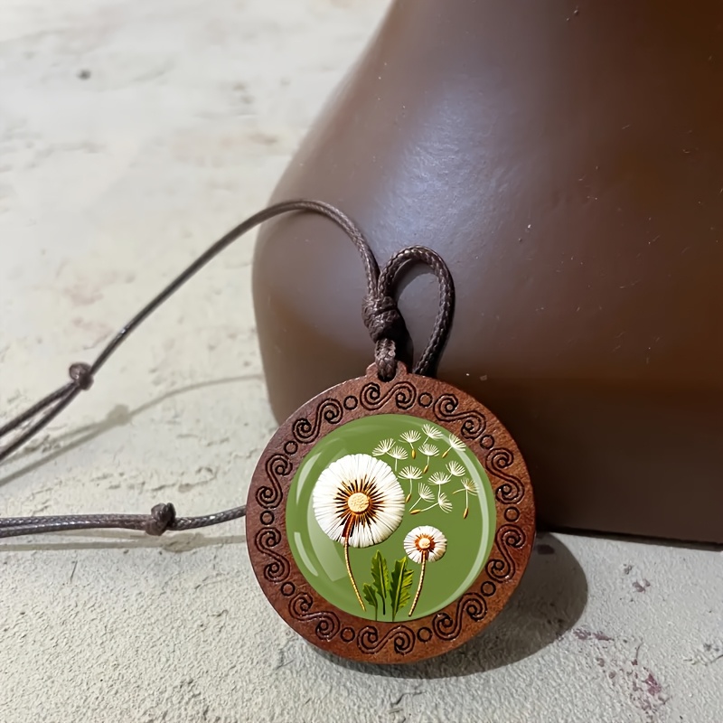 Flying Flower Dandelion Necklace with Wood Beads