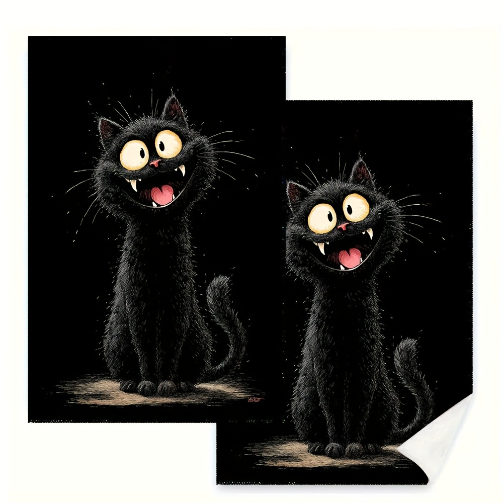 TEMU Cleaning Cloth 2pcs Kitchen Towels, Laughing Black Cat Pattern, Birthday Gift And Housewarming Party Present For , Multifunctional Holiday