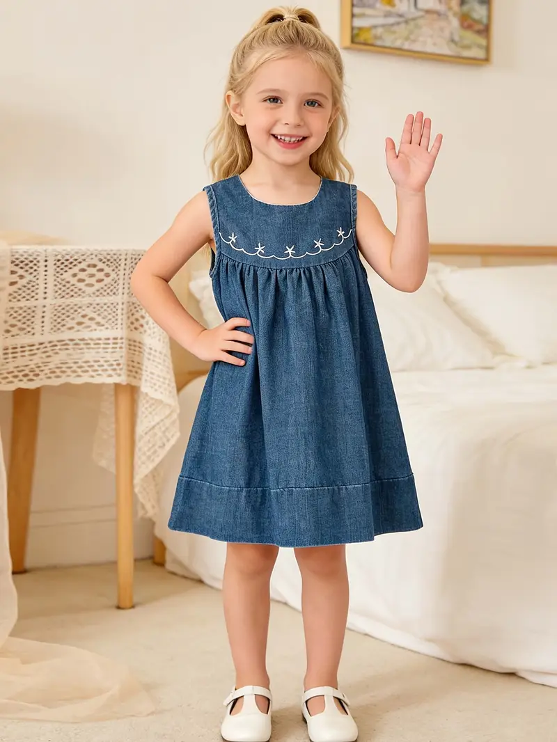 back to school denim dress Denim Dress for Girls Size 4 Long Sleeve Button down Red Heart Tulle Tutu Dress 2-6T Cute Back to School Clothes, Blue, 4 Years