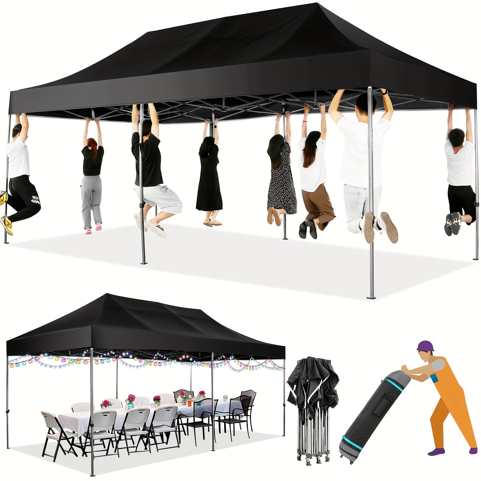 

Hoteel 10x20ft Heavy Duty Pop Up Canopy, Outdoor Canopy Wedding Party Tents For Parties All Season Wind & Waterproof Gazebo With Roller Bag