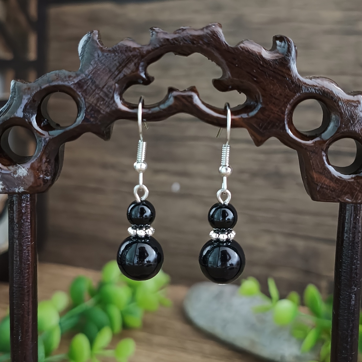 

1 Paire de Boucles D'oreilles Pendantes en Pierre Synthétique Noire, Style Preppy, Bijoux Vintage Unisexe, pour la Saint-Valentin, Halloween, Cadeau de Mardi Gras