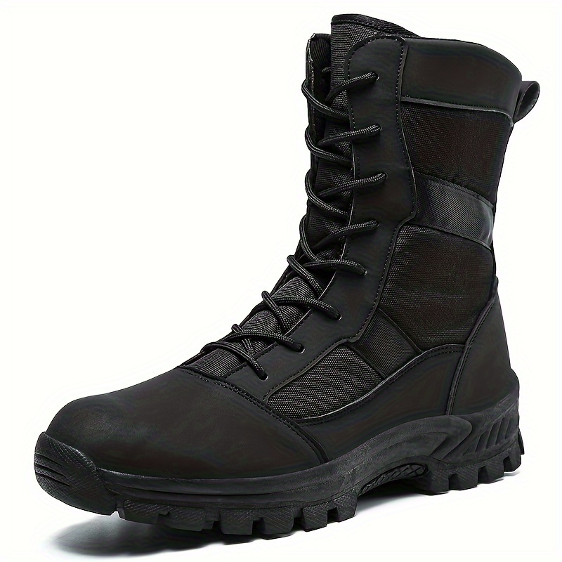 

Tactical Boots - High Top Lace- Style Boots For , Solid Color, Pu Upper, Breathable Fabric Inner, Slip-resistant Tpr Sole, Round Toe Military Training & Hiking Boots