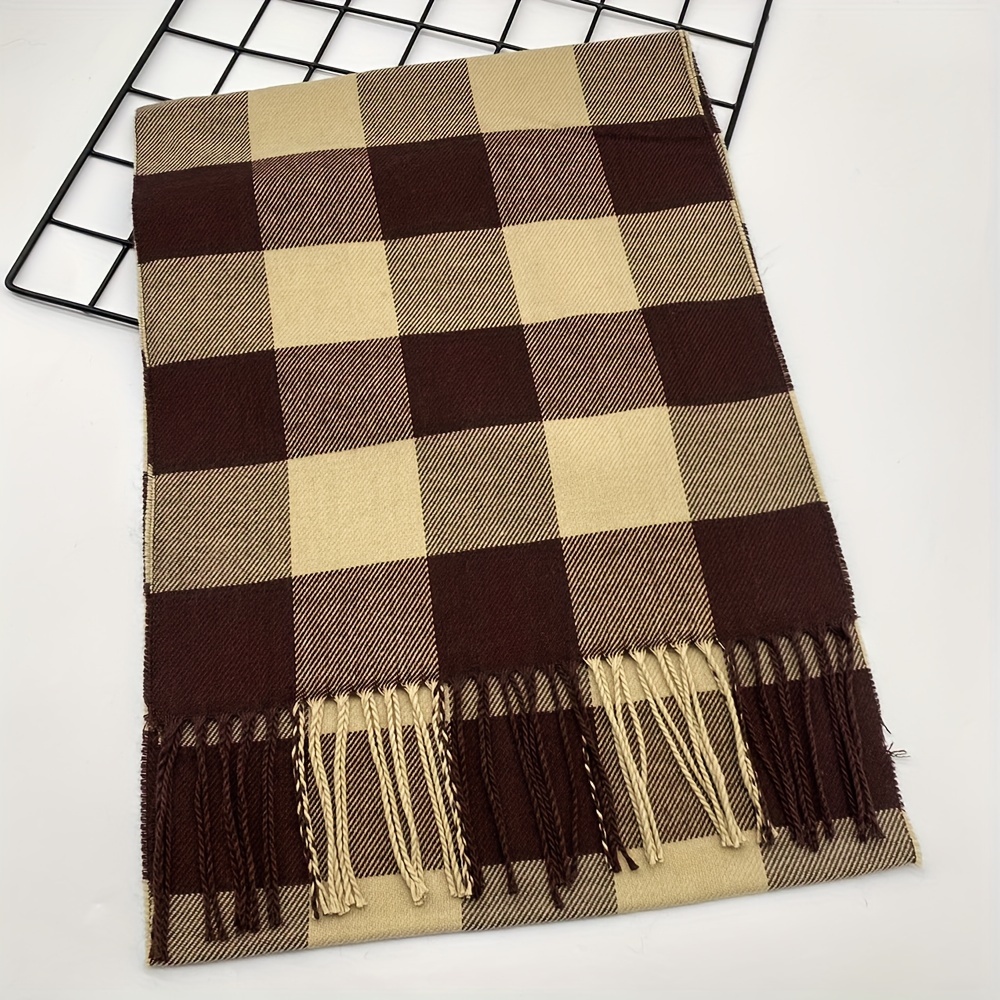 Vintage-Style Plaid Scarf - Soft Imitation Fleece, Perfect for Autumn & Winter Fashion details 5