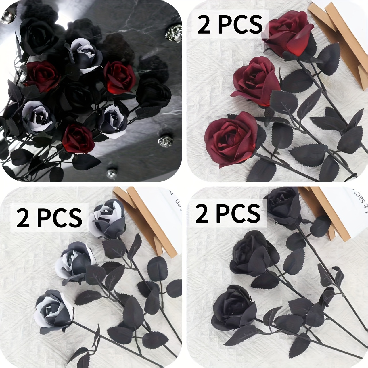 6-pack Artificial /dark Red Roses | Elegant Dark Themed Bouquet For Halloween, Christmas, Valentine's, Easter, Hanukkah, Perfect For Weddings, Indoor , Party Centerpiece, Use