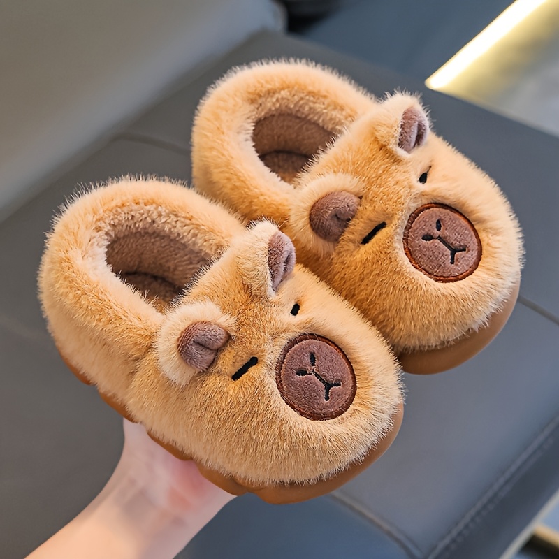 Children's Plush Slippers For Boys And Girls, Winter Capybara Shoes For Toddlers And Infants, Non-slip Furry Heel Indoor Shoes