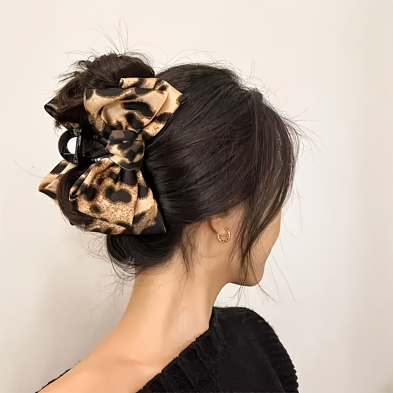Retro Leopard Print Bow Clip, Women's Back Of Temperament, High-end Hair Style, Large Hair Clip, Shark Clip Headband Accessory