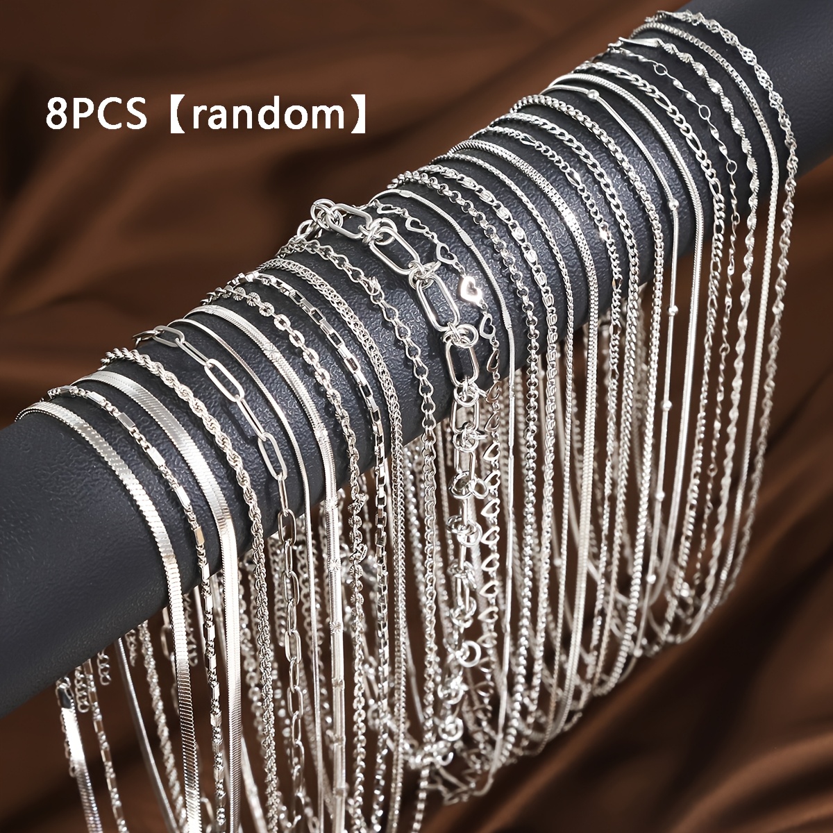 TEMU 8pcs Random Different Styles Elegant High-quality Stainless Steel Fashion Chain Necklace Set, Unisex, Comfortable And Exquisite, Layered