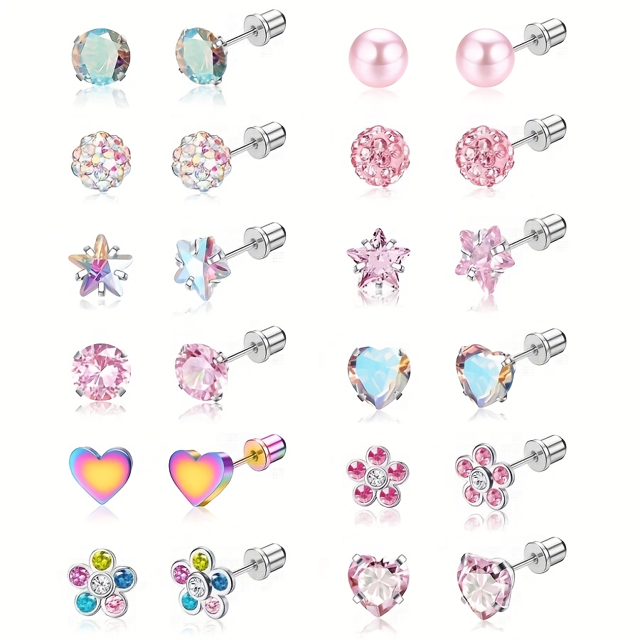 24pcs Stainless Steel Pentagram Ear Bone Nail Earrings