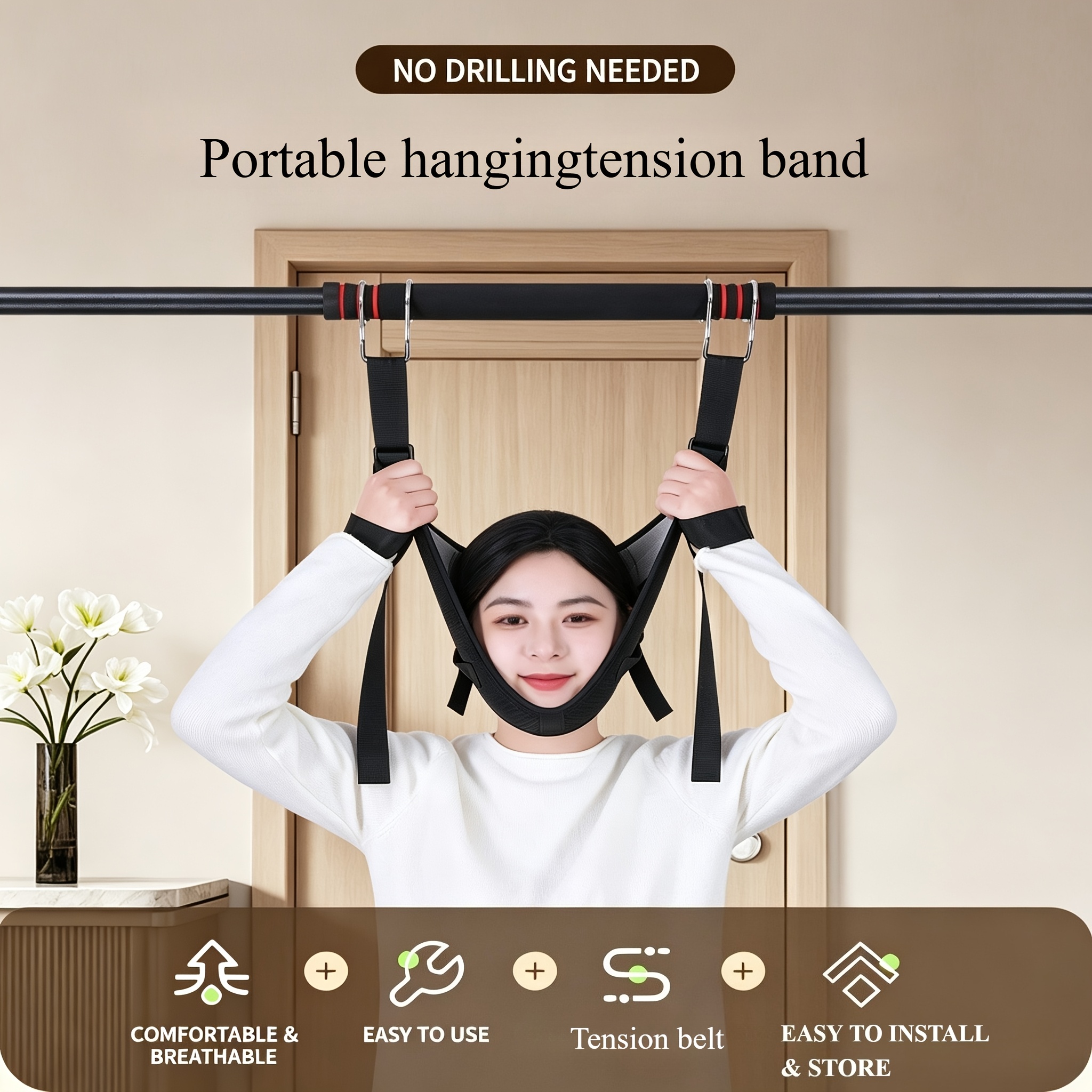 Pilates Resistance Band, Yoga Resistance Band, Light Tension Neck Hanging Training Band, Pilates Pull, Full Body Relaxat