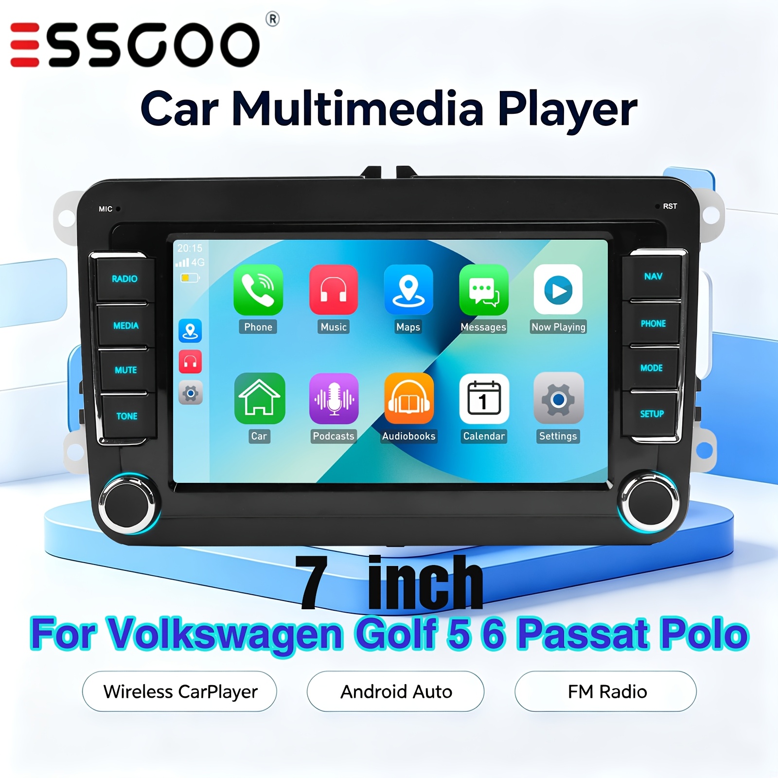 Image of Essgoo 7 Inch Wince Car Radio Stereo For Vw Golf 5 6 , Auto , Colorful Adjustable Button Backlight, Bluetooth Handsfree Calling, Steering Wheel Control, Rds Am Fm Radio, Touch Screen
