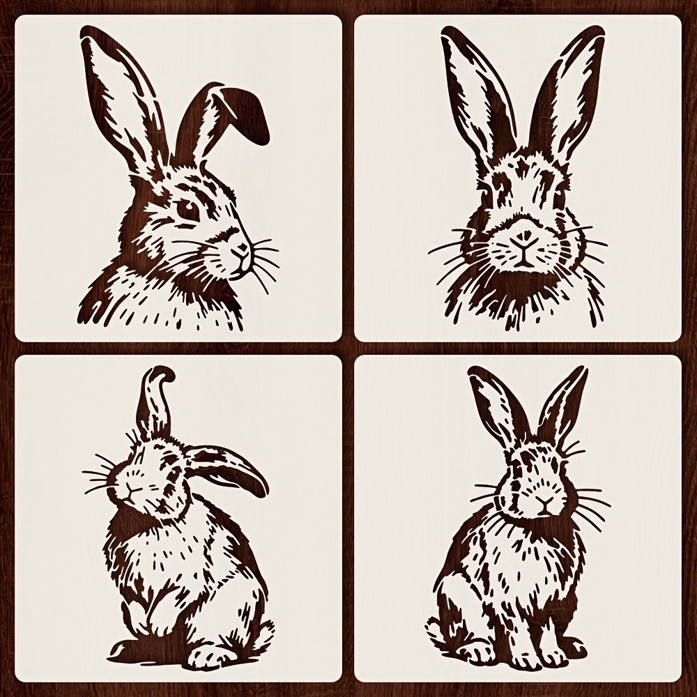 E-shop 4er-Set niedliche Hasen-Schablonen, 6x6 Zoll Hasen-Ausschneide-Malvorlagen, Osterschablonen, geeignet für kreative , Wandkunst, Kartenbasteln,