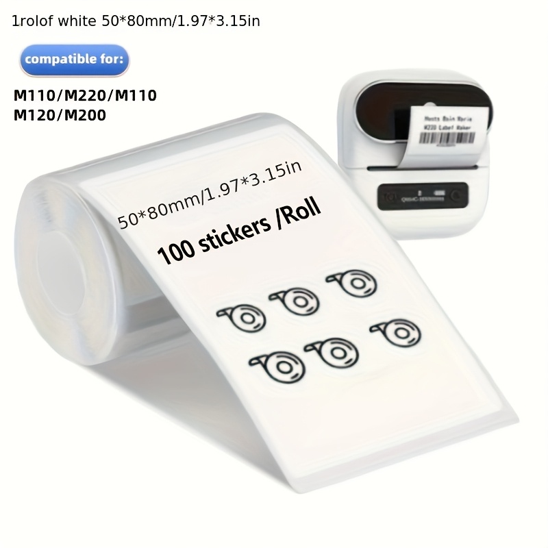 TEMU 1 Rol 50 X 80Mm, Compatibel, Geschikt voor M110, M220, M221 Labels, Maat 1.97 X 3.15 Inches (50 X 80Mm), 100 stuks per rol, Vierkant, Wit,