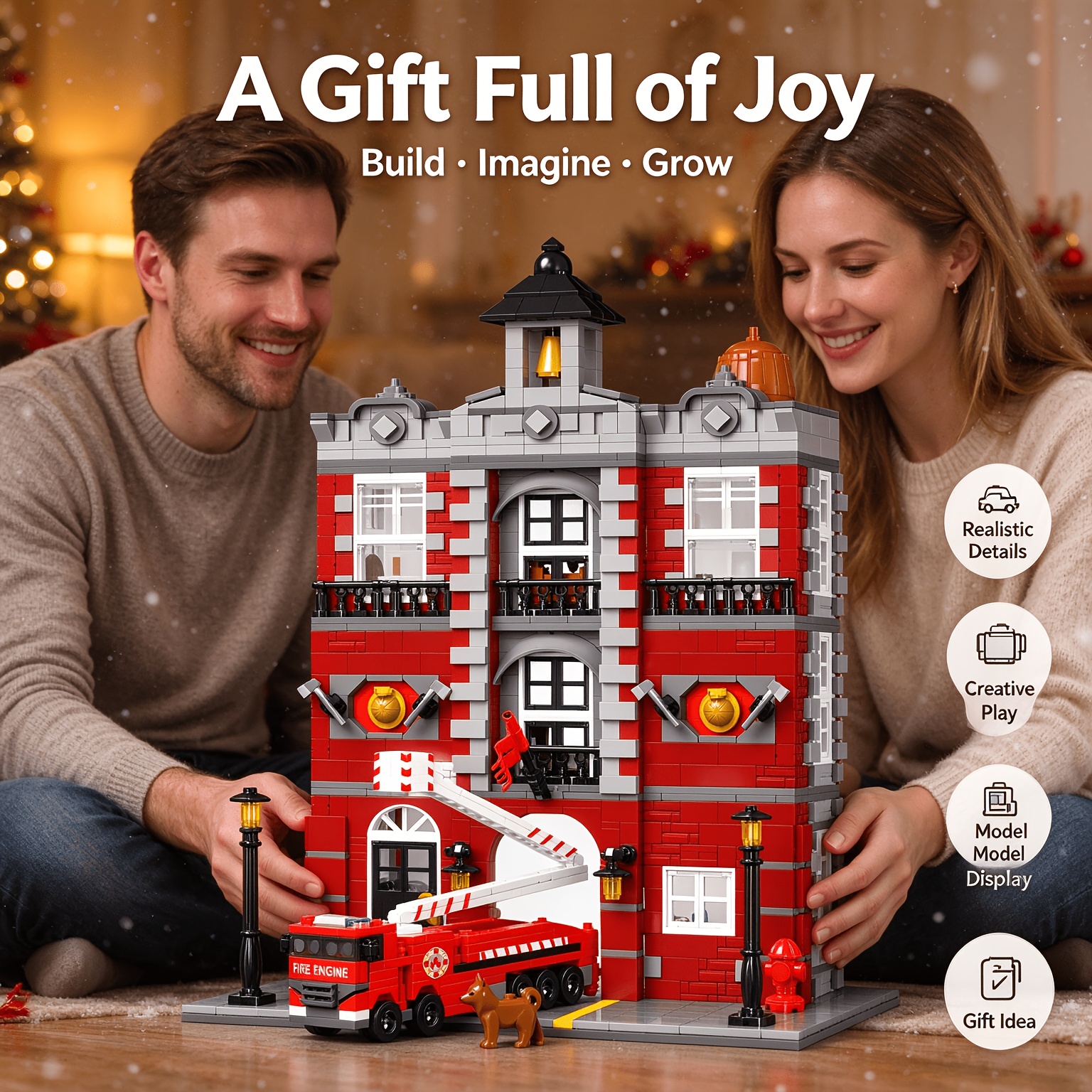TEMU 1823pcs Building Set, New Year Christmas Birthday Gift For /family, Detailed Fire Truck And Model, Durable Construction Toy, Design For Adults
