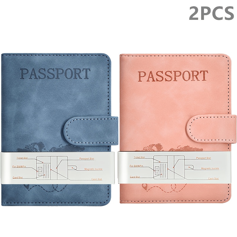 TEMU Set Of 2 Magnetic-proof Rfid Color-changing Pu Map Multifunctional Passport Holders And Ticket Wallets
