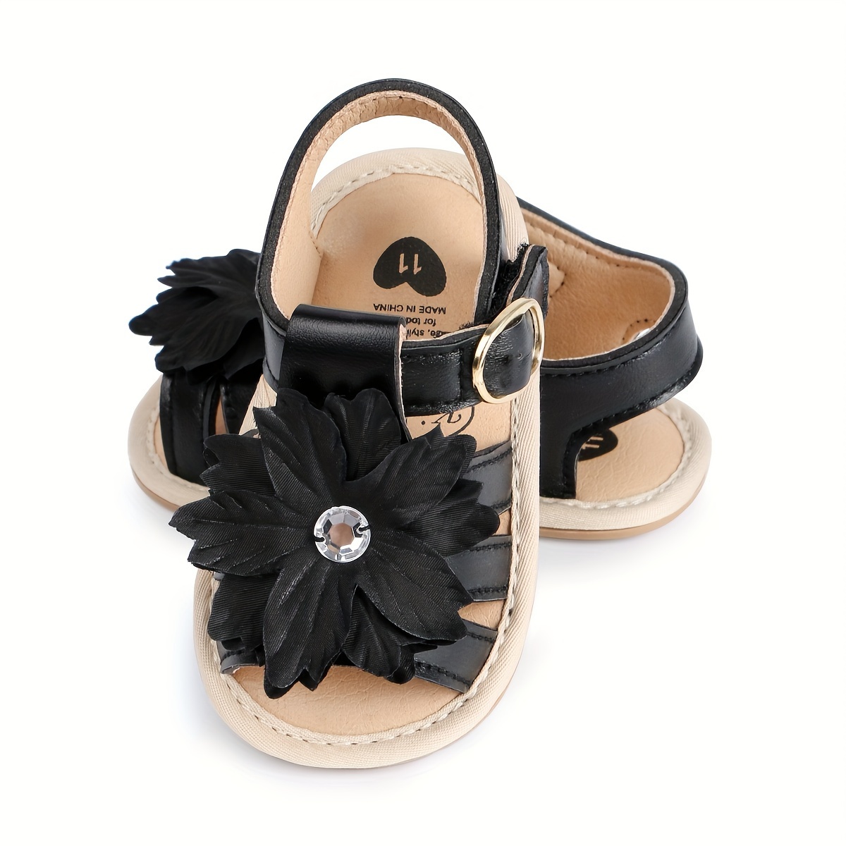 Trendy Cute Flower Decor Solid Color Sandals For Baby Girls, Breathable Lightweight Walking Shoes For Spring And Summer