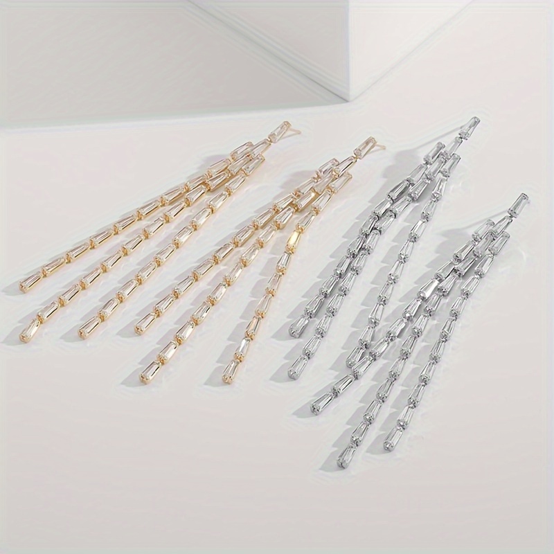 synthetic zirconia embedded exaggerated atmosphere high sensitive earrings wedding dinner dress matching earrings square chain long length flush sue earrings details 8