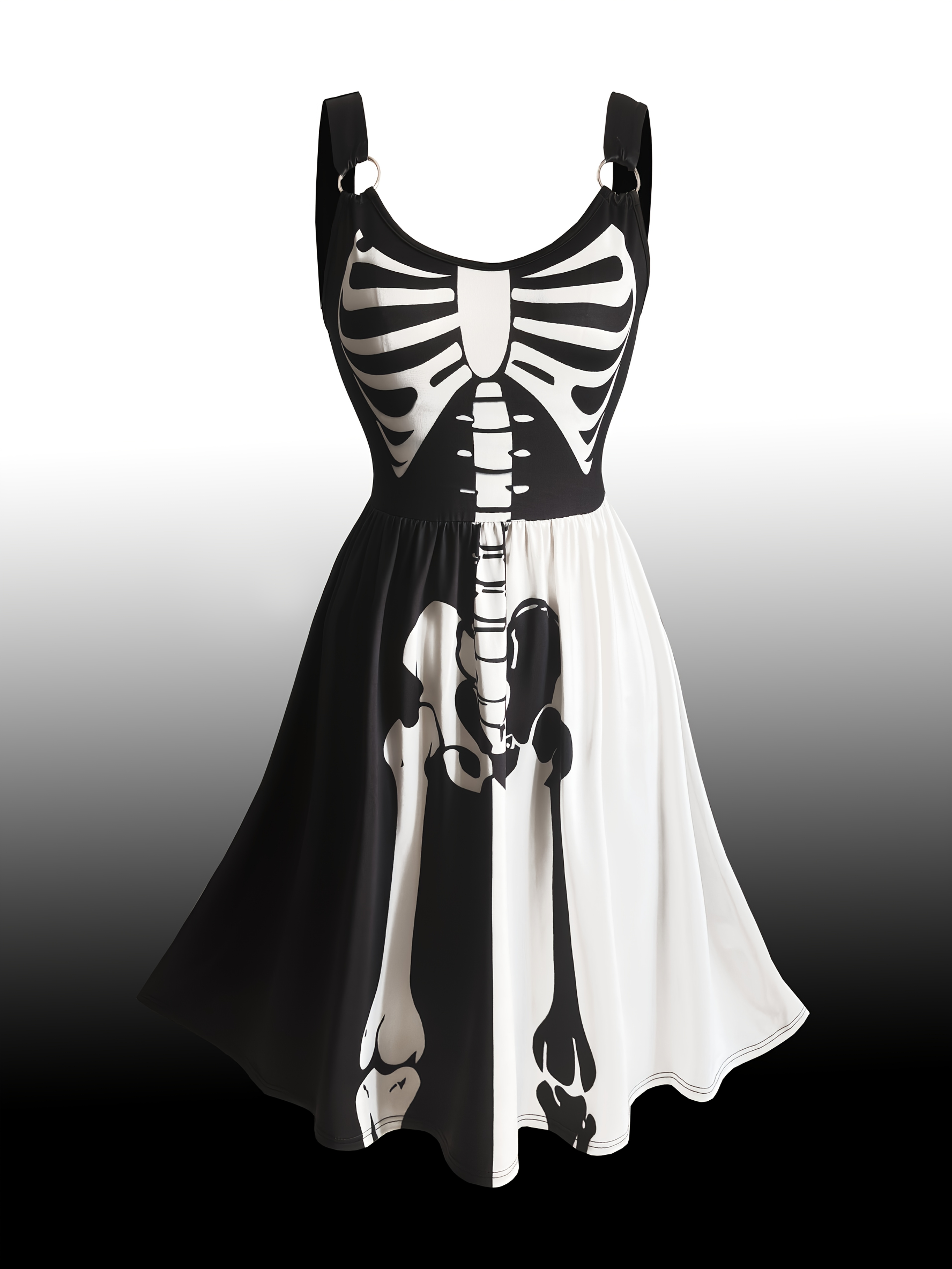 black white contrast skeleton print halloween dress funny - Temu Bahrain