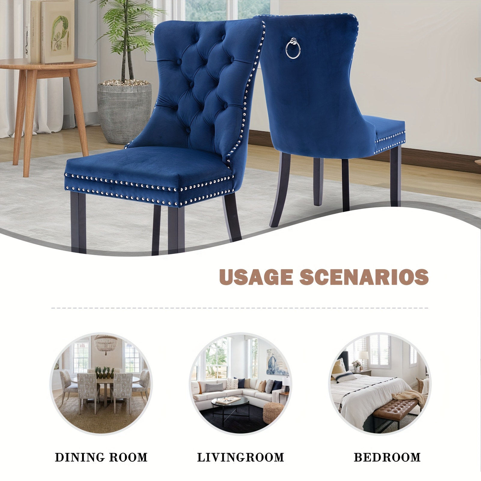 Set of 4 Upholstered Dining Chairs, Velvet Chairs with Button Tufting And Sturdy Wooden Legs, Contemporary Fabric Side Chairs for Dining Areas, Kitchens, Restaurants, And Hotels 3 Set of 4 Upholstered Dining Chairs, Velvet Chairs with Button Tufting And Sturdy Wooden Legs, Contemporary Fabric Side Chairs for Dining Areas, Kitchens, Restaurants, And Hotels - Image 3