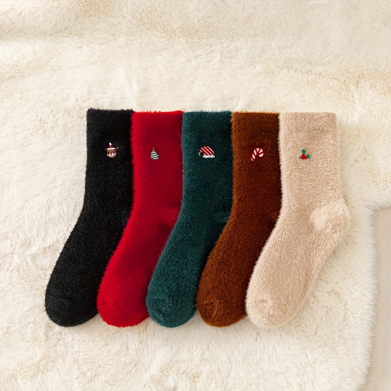 

Lot de 5 Chaussettes de Douillettes Doublées en - Élégantes Brodées la Hivernale, Mélange de Épais et , Parfaites l' en Fête