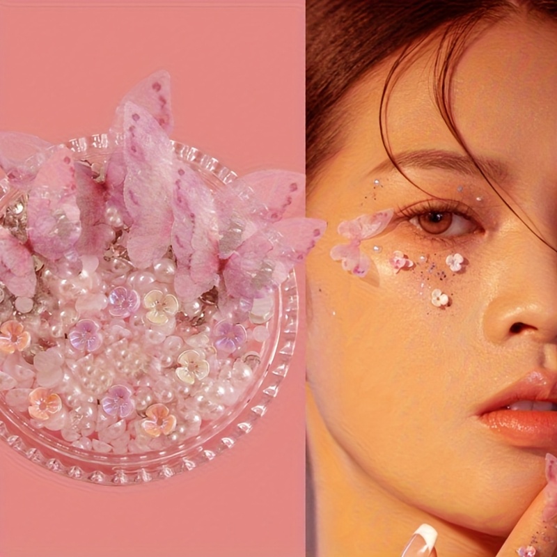 E-shop Schmetterling Perle Strass Gesichtsaufkleber - Bühnen Make-up Dekoration, mit funkelndem Sternenhimmel Muster für Weihnachten, Feiertagsfeiern