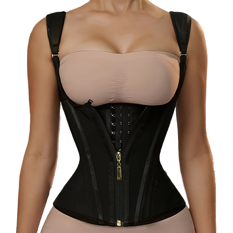TEMU A Corset With A Waistcoat And Vest, Featuring A Cinched Abdomen And A Button- Zipper Belt For Shaping